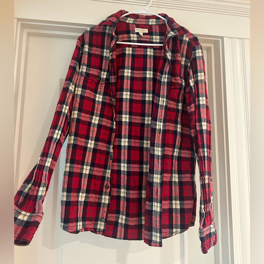 Red and Blue Plaid Button-Up Shirt